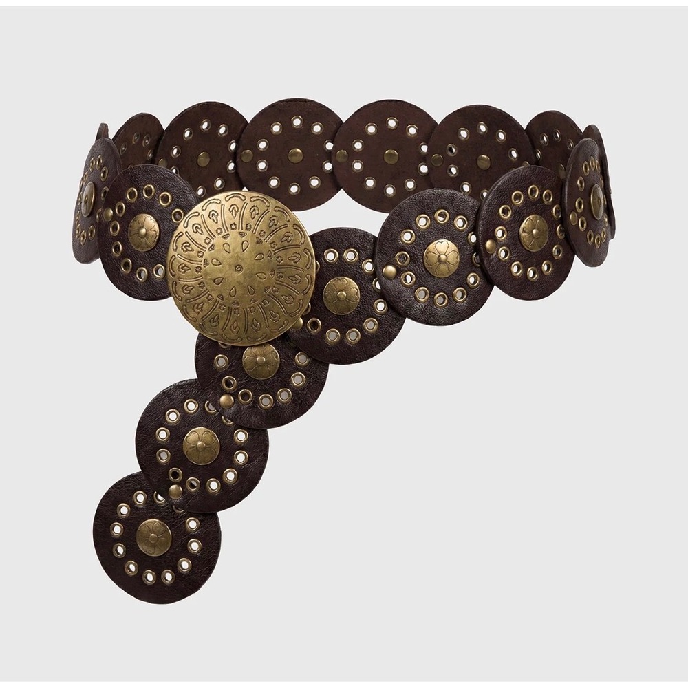 Womens Brown Faux Leather Medallion Disc Belt Brass Buckle Boho
Steampunk